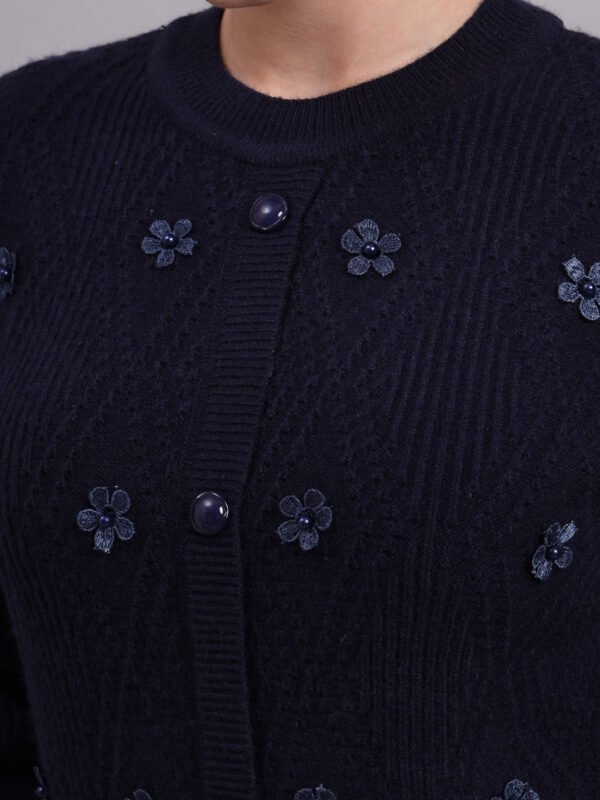 Button-Down Daisy Embroidered Knit Cardigan | Premium Acrylic Wool Women Sweater