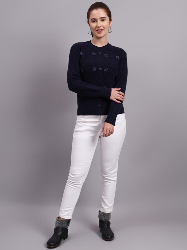 Button-Down Daisy Embroidered Knit Cardigan | Premium Acrylic Wool Women Sweater