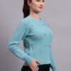 Daisy Embroidered Knit Cardigan | Premium Acrylic Wool Cool Green Women Sweater