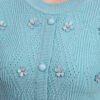 Daisy Embroidered Knit Cardigan | Premium Acrylic Wool Cool Green Women Sweater