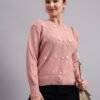 Women’s peach button-down daisy embroidered knit cardigan premium acrylic wool sweater