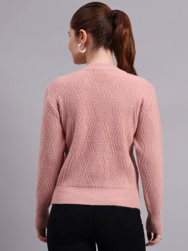 Daisy Embroidered Knit Cardigan | Premium Acrylic Wool Peach Women Sweater