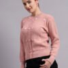 Daisy Embroidered Knit Cardigan | Premium Acrylic Wool Peach Women Sweater