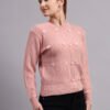 Daisy Embroidered Knit Cardigan | Premium Acrylic Wool Peach Women Sweater