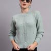 Daisy Embroidered Knit Cardigan | Premium Acrylic Wool Pista Green Women Sweater
