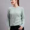 Daisy Embroidered Knit Cardigan | Premium Acrylic Wool Pista Green Women Sweater