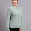 Daisy Embroidered Knit Cardigan | Premium Acrylic Wool Pista Green Women Sweater