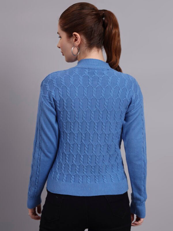 Textured Button-Down Ribbed Crew Neck | Premium Acrylic Wool Dark Sky Blue Sweater