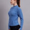 Textured Button-Down Ribbed Crew Neck | Premium Acrylic Wool Dark Sky Blue Sweater