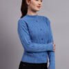 Textured Button-Down Ribbed Crew Neck | Premium Acrylic Wool Dark Sky Blue Sweater