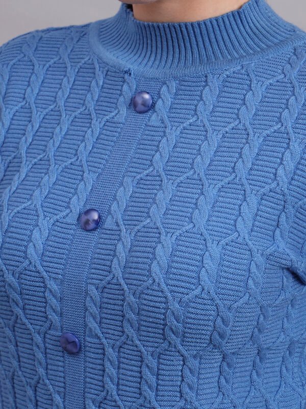 Textured Button-Down Ribbed Crew Neck | Premium Acrylic Wool Dark Sky Blue Sweater