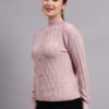 Textured Button-Down Ribbed | Premium Acrylic Wool Light Onion Pink Women Sweater