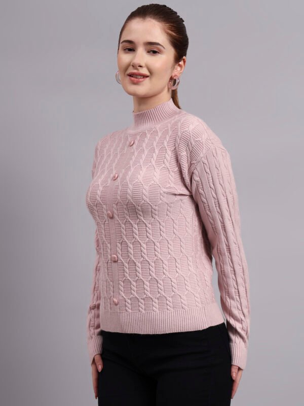 Textured Button-Down Ribbed | Premium Acrylic Wool Light Onion Pink Women Sweater
