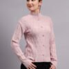 Textured Button-Down Ribbed | Premium Acrylic Wool Light Onion Pink Women Sweater