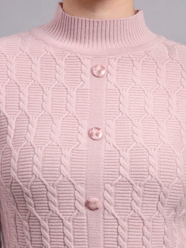 Textured Button-Down Ribbed | Premium Acrylic Wool Light Onion Pink Women Sweater