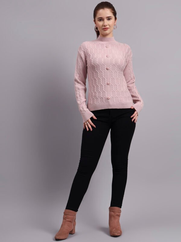Textured Button-Down Ribbed | Premium Acrylic Wool Light Onion Pink Women Sweater