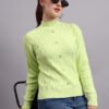 Women’s parrot green button-down ribbed crew neck knit cardigan premium acrylic wool sweater