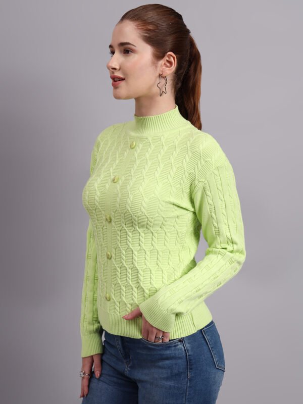 Textured Button-Down Ribbed Crew Neck Knit Cardigan Premium Acrylic Wool Women Sweater