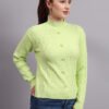 Textured Button-Down Ribbed Crew Neck Knit Cardigan Premium Acrylic Wool Women Sweater