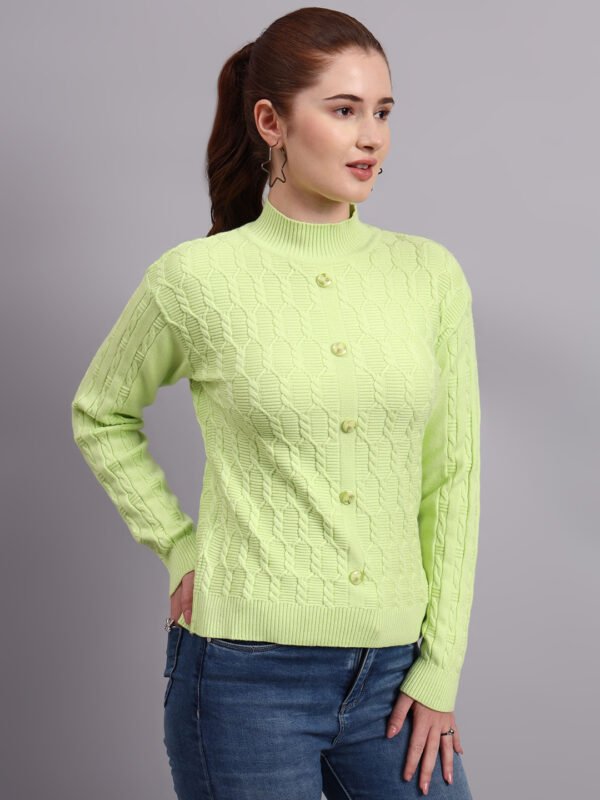 Textured Button-Down Ribbed Crew Neck Knit Cardigan Premium Acrylic Wool Women Sweater