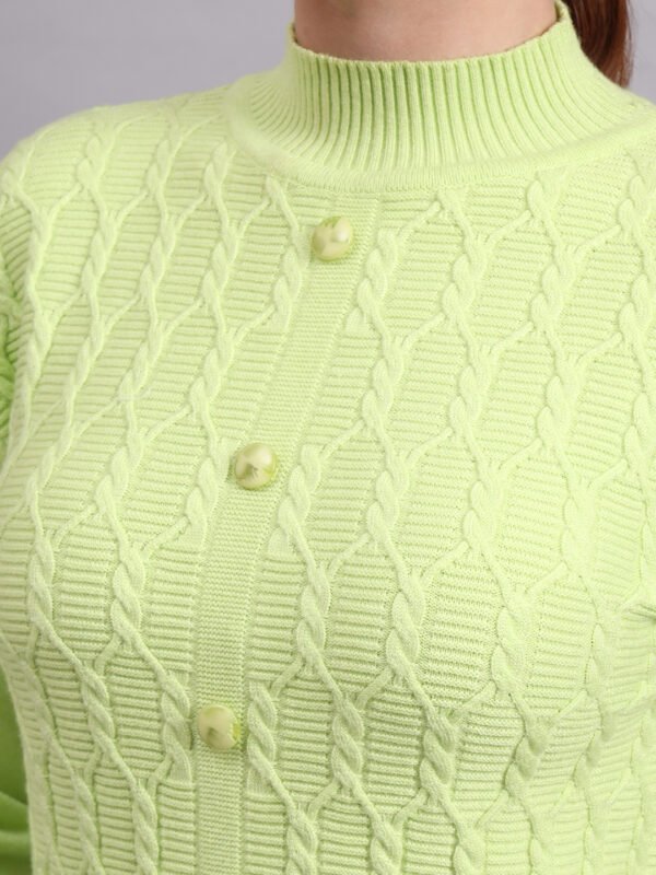 Textured Button-Down Ribbed Crew Neck Knit Cardigan Premium Acrylic Wool Women Sweater