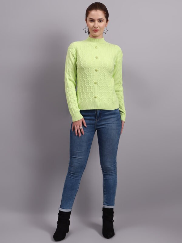 Textured Button-Down Ribbed Crew Neck Knit Cardigan Premium Acrylic Wool Women Sweater