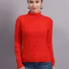 Women’s rust button-down ribbed crew neck knit cardigan premium acrylic wool sweater