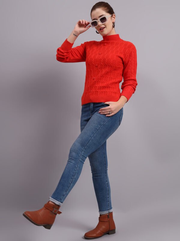 Textured Button-Down Ribbed Crew Neck | Premium Acrylic Wool Rust Sweater