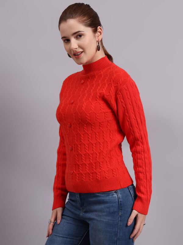 Textured Button-Down Ribbed Crew Neck | Premium Acrylic Wool Rust Sweater