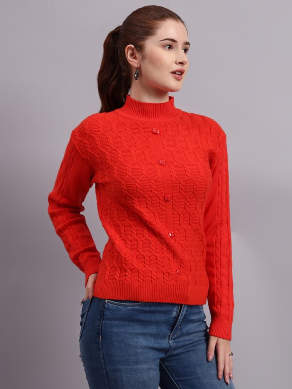 Textured Button-Down Ribbed Crew Neck | Premium Acrylic Wool Rust Sweater