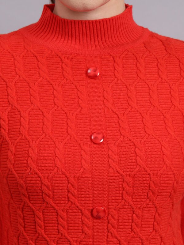 Textured Button-Down Ribbed Crew Neck | Premium Acrylic Wool Rust Sweater