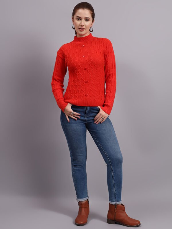 Textured Button-Down Ribbed Crew Neck | Premium Acrylic Wool Rust Sweater