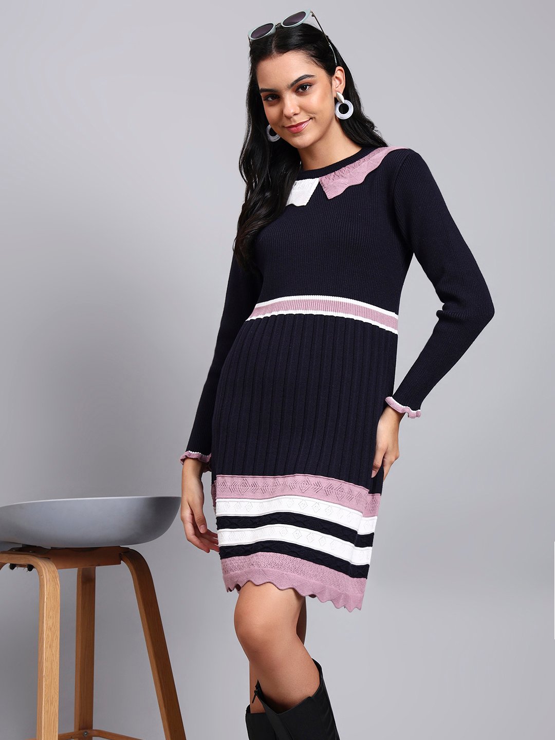 navy blue pink dress Jazzy Navy Contrast Rhinestone Mini Dress - US 14 main image 0
