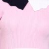 Women's Pink Ribbed Knit Winter Dress with Navy Collar & Border
