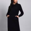 Women's Black Textured Knit Winter Dress with Pocket Detail