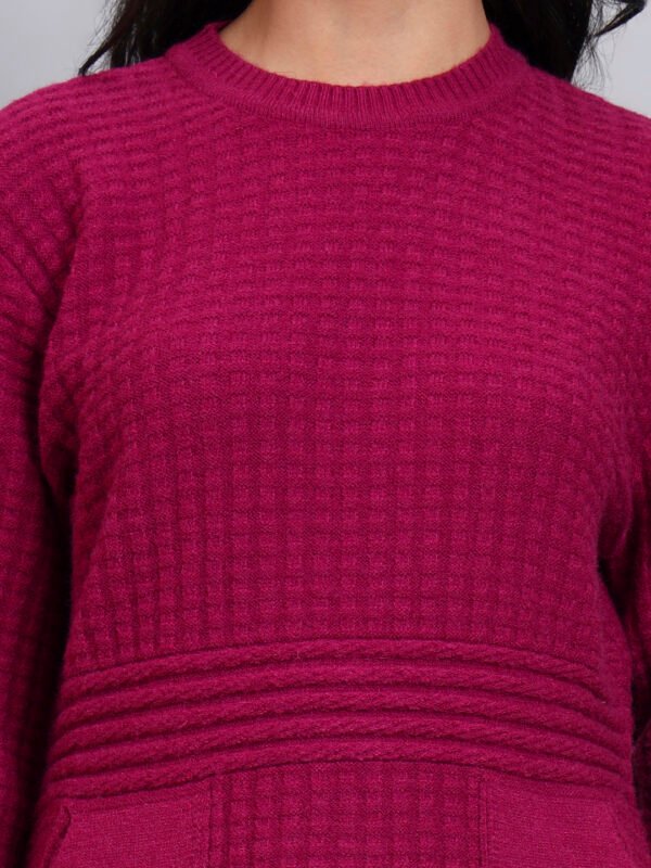 Women's Rani Pink Textured Knit Midi Winter Dress with Pocket