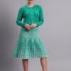 Pearl Button Cable Knit Fit & Flare Acrylic Wool Jumper Dress for Women – Green