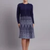 Women’s navy blue cable knit acrylic wool fit & flare jumper dress with pearl buttons and pleated skirt Women’s navy blue cable knit acrylic wool fit & flare jumper dress with pearl buttons and pleated skirt