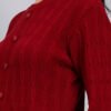 Women's Maroon Knit Winter Dress with Pattern Hem and Button Front