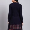 Women's Navy Knit Winter Dress with Pastel Pattern Hem and Button Front