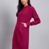Women's Rani Pink Textured Knit Midi Winter Dress with Pocket
