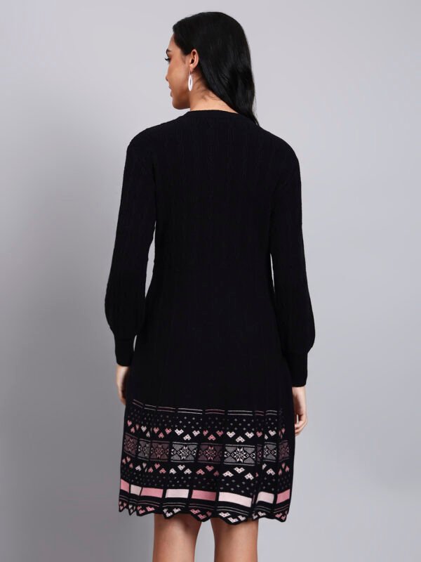 partnerimages_8794fe66_J9_BLACK_01_3 Women's Black Knit Winter Dress with Pastel Pattern Hem and Button Front