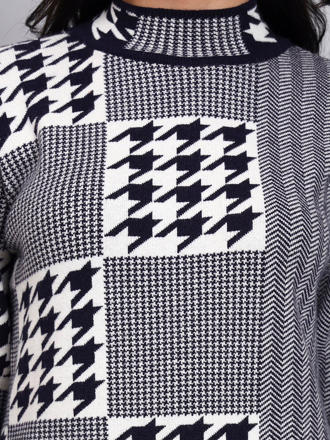 Women's Black & Ivory Houndstooth Knit Winter Dress