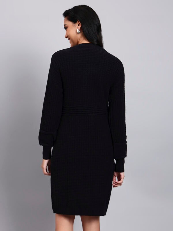 Women's Black Textured Knit Winter Dress with Pocket Detail