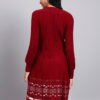 Women's Maroon Knit Winter Dress with Pattern Hem and Button Front