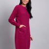Women's Rani Pink Textured Knit Midi Winter Dress with Pocket