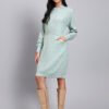 Women's Pistachio Green Textured Knit Midi Winter Dress with Pocket