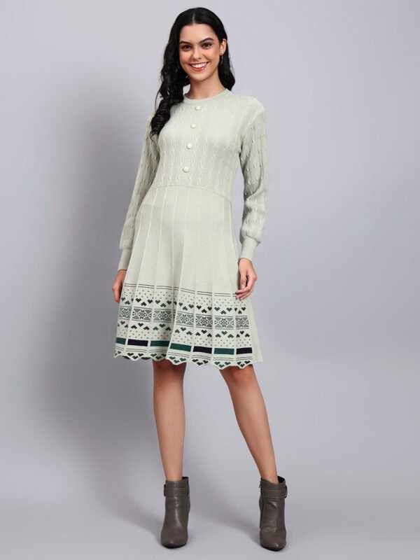 partnerimages_a9965ffa_J9_PISTA_01_1 Women's Pista Green Knit Winter Dress with Pattern Hem and Button Front