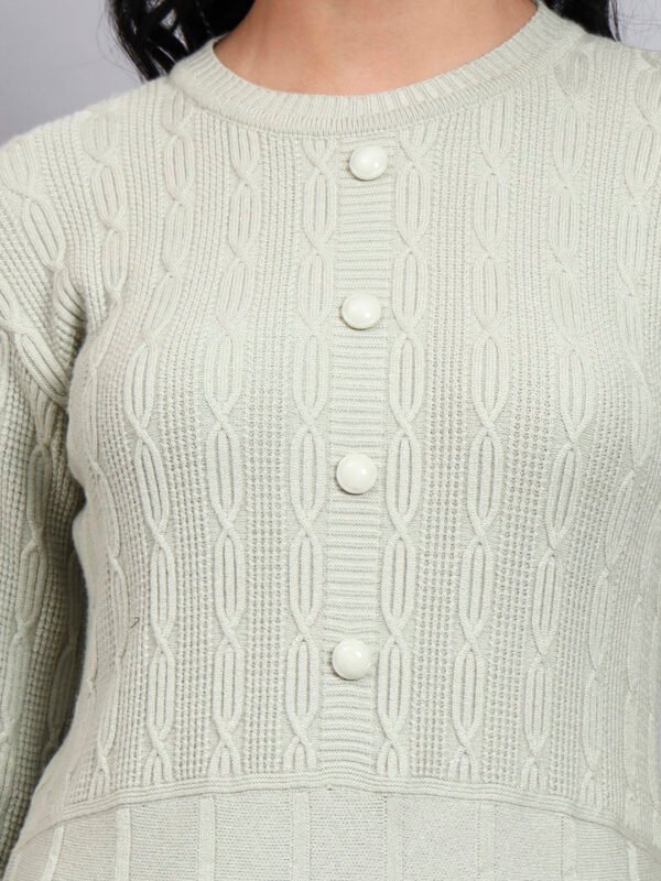 partnerimages_b093ab39_J9_PISTA_01_6 Women's Pista Green Knit Winter Dress with Pattern Hem and Button Front