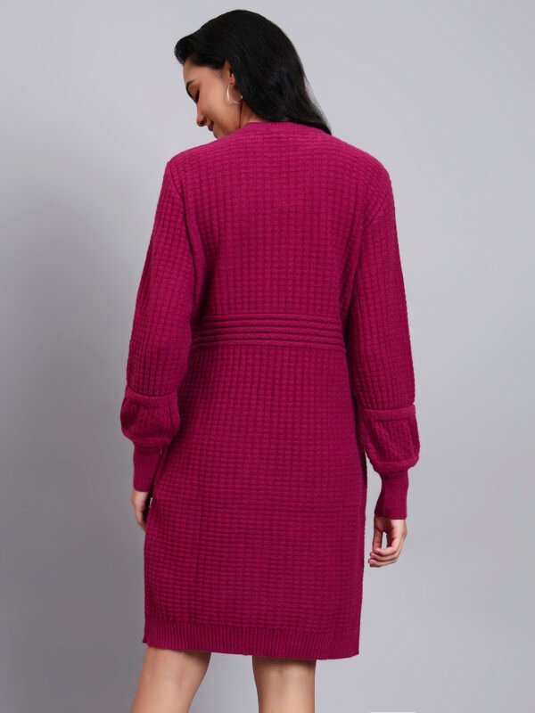 Women's Rani Pink Textured Knit Midi Winter Dress with Pocket